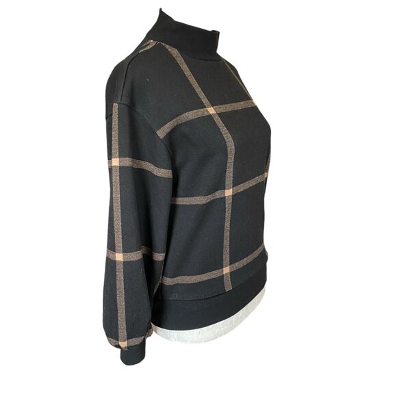 Ann Taylor women's size XXSP black and tan long sleeve high collar sweater top - Picture 2 of 8